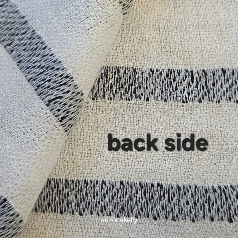 Ivory Cashmere Scarf With Black Stripes - Picture 7 of 16